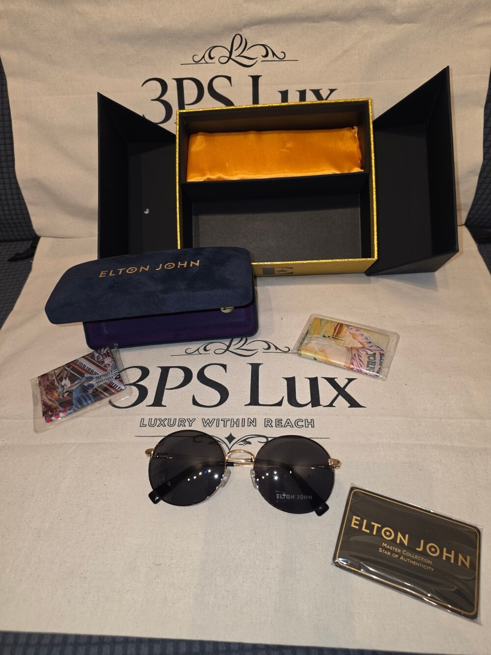 Elton John Eyewear Master Collection Round Gold-Tone Sunglasses - Complete Prese